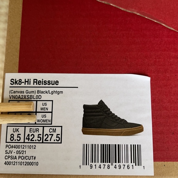 Vans Men’s Sk8-Hi Reissue Canvas Gum Black/Light Gum sneakers - Picture 16 of 16